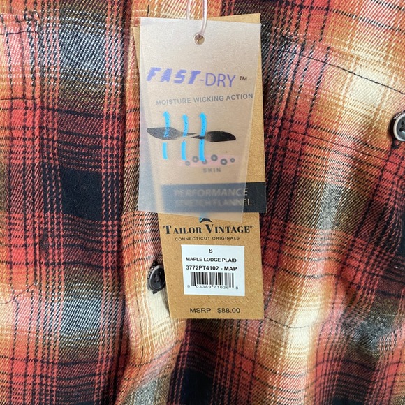 Tailor Vintage Mens Maple Lodge Plaid Performance Stretch Flannel Shirt Orange S - Picture 2 of 10